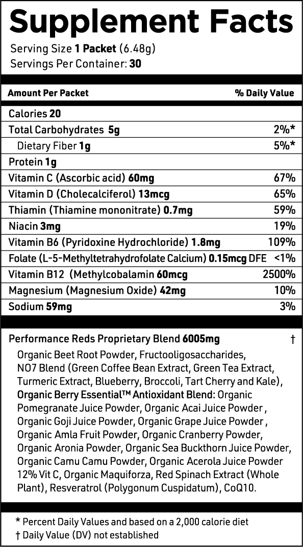 Performance Reds supplement facts